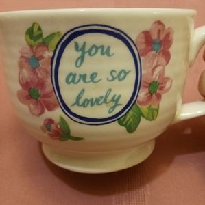 Anthropologi Molly Hatch mug-You are so lovely- with pink roses and orange swirl